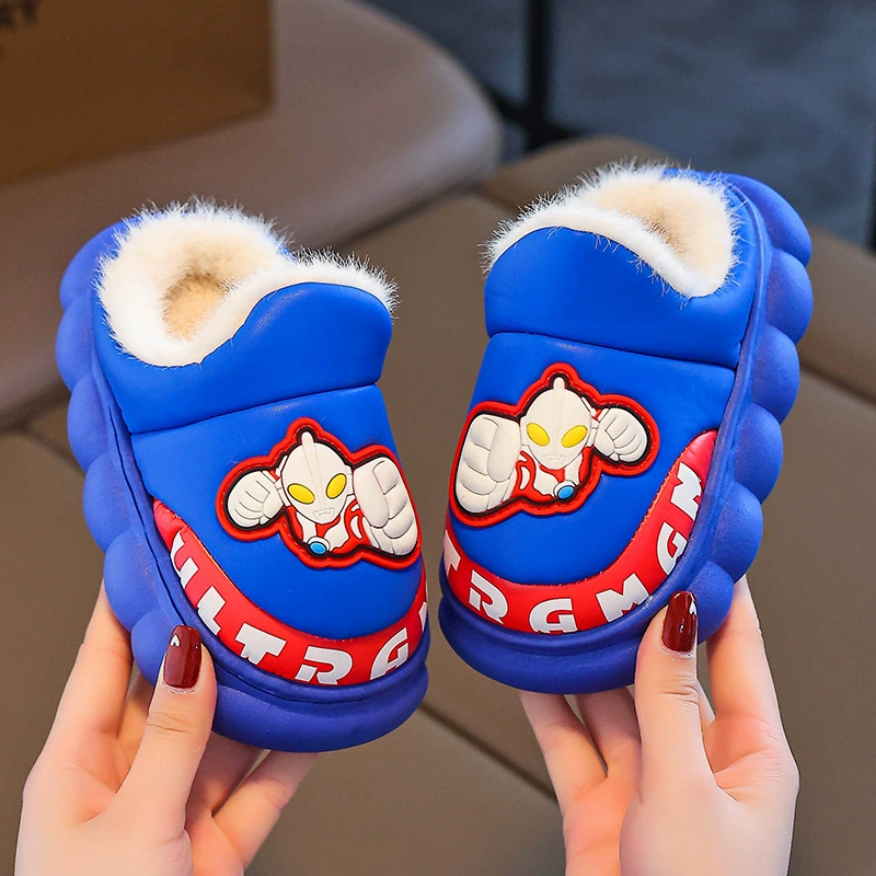 Альтман Детские хлопчатобумажные тапочки зимний мальчик плюс бархат теплый ребенок Крытый водонепроницаемый нескользкие домашние тапочки