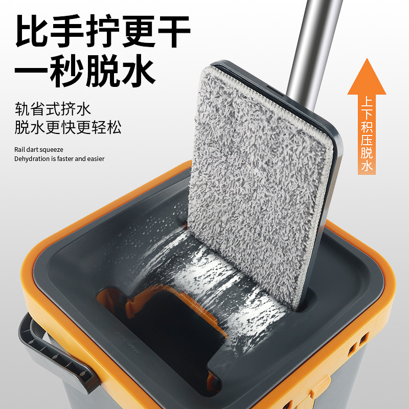 Hand-Washable Lazy Mop Household Flat Mop Dry and Wet Dual-Use Mop Square Bucket Set Scratch Microfiber