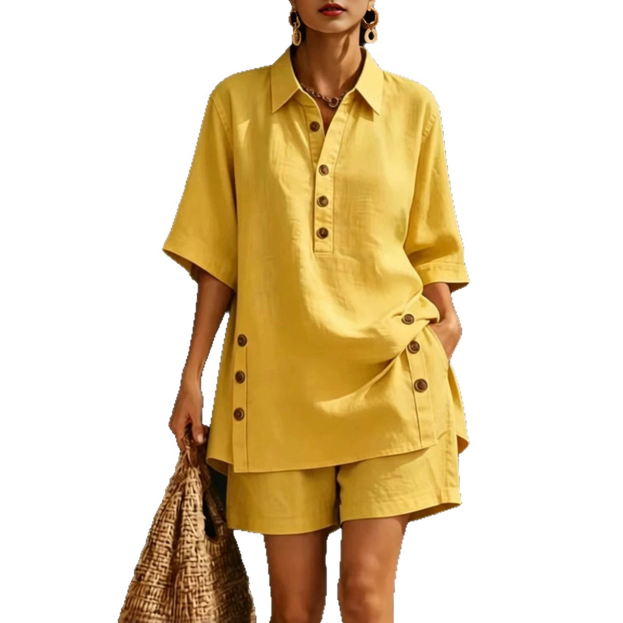 Women's Autumn/Summer Short Sleeve Shirt And Loose Pants Two Piece Set Relaxed Everyday Wear Comfortable Feshion_ecoleips.com