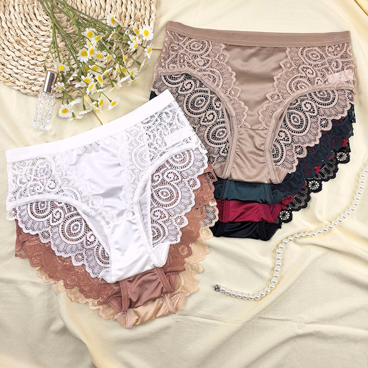 Cross-Border European and American Foreign Trade Lace Panties for Women, Mid-Waist Sexy European and American Size, Patchwork See-Through Lace Briefs Cross-Border European and American Foreign Trade Lace Panties for Women, Mid-Waist Sexy European and American Size, Patchwork See-Through Lace Briefs