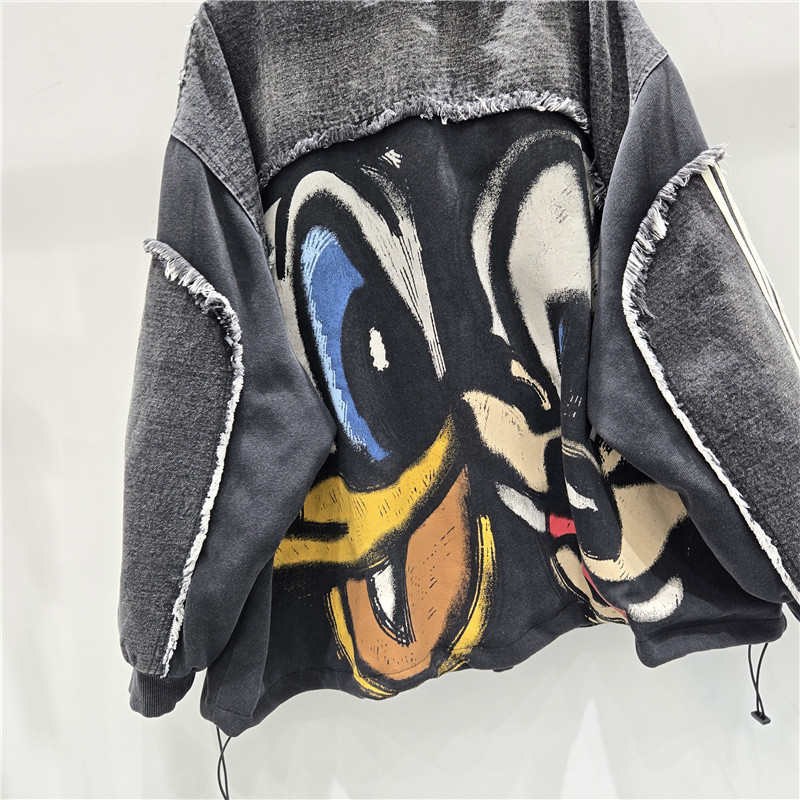 Chaqueta de vaquero de marca de moda, chaqueta de béisbol de algodón de hip hop impresa de dibujos animados de estilo pesado suelta. image 4