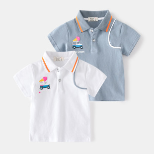 Summer new cartoon pattern boys fashion short sleeve printing craft cotton material medium and small boys polo shirt