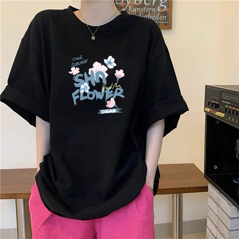 230g camiseta de algodón de manga corta camiseta de mujer transfronteriza Europa y América estudiantes de verano mismísimos camiseta de media manga negra