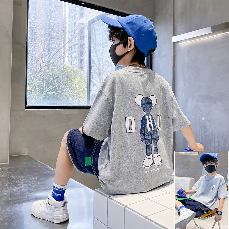 批發短袖t恤男童2023新款韓版中大童寬鬆潮牌半袖男孩兒童裝夏裝