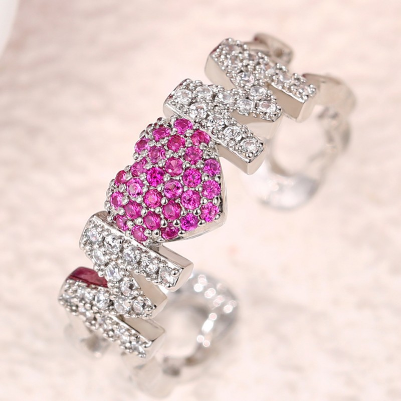 6g Weight Zircon Inlay Material Open Rings Classification Adjustable Ring Size 1 Piece Quantity Daily, Street Occasion Copper Material Letter, Heart Shape Pattern Women's Gender Inlay Design Shiny Style Shiny Letter Heart Shape Copper Inlay Zircon Open Rings 22