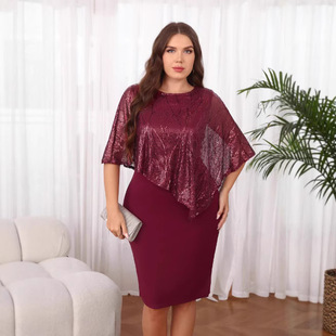 European and American foreign trade new bead stitching irregular plus size women's dress hip skirt skirt in stock real shot