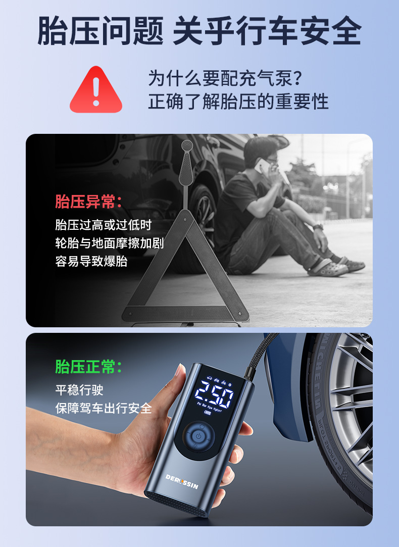 Car Air Pump, Car Tire Pump with Tire Pressure Measurement, New Model Air Pump, Electric Bicycle Pump, Portable