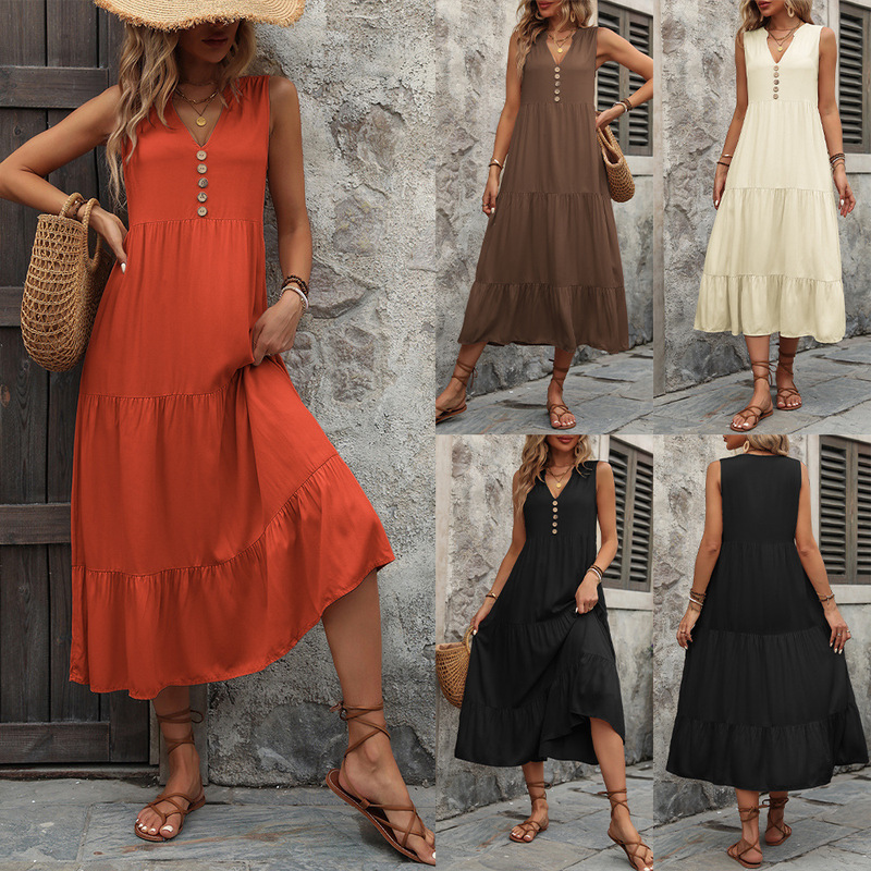 Amazon independent station cross-border foreign trade summer explosive European and American vest skirt sleeveless loose casual solid color dress