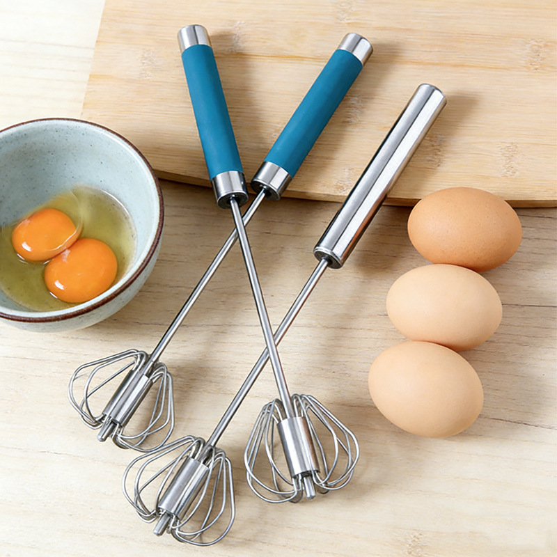 Stainless Steel Semi-Automatic Egg Beater Household Manual Press-Type Rotating Egg Beater Egg Cream Stirring Stick
