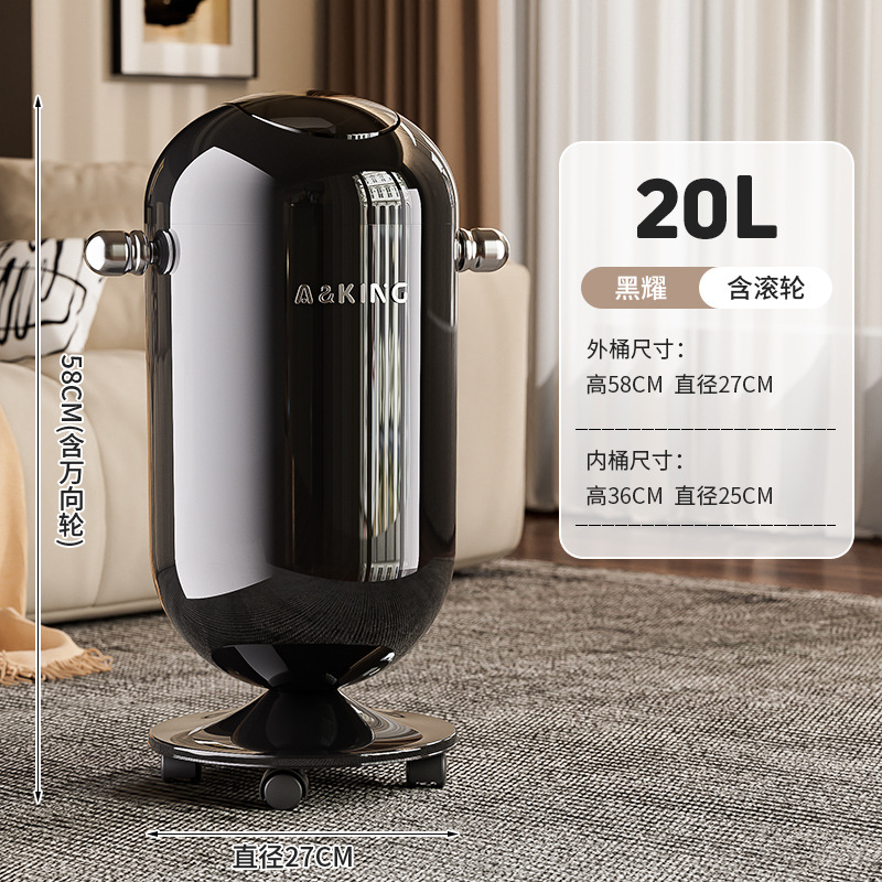 Cubo de basura creativo para uso doméstico en la sala de estar, con un toque de lujo y alta gama, diseño elegante, con tapa y ruedas, sin necesidad de agacharse, móvil. image 12