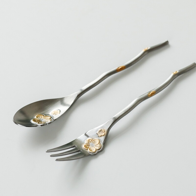 Japanese Imported Zakka Stainless Steel Ins Tableware Japanese Cherry Blossom Coffee Spoon Tea Spoon Stirring Spoon Dessert Fork