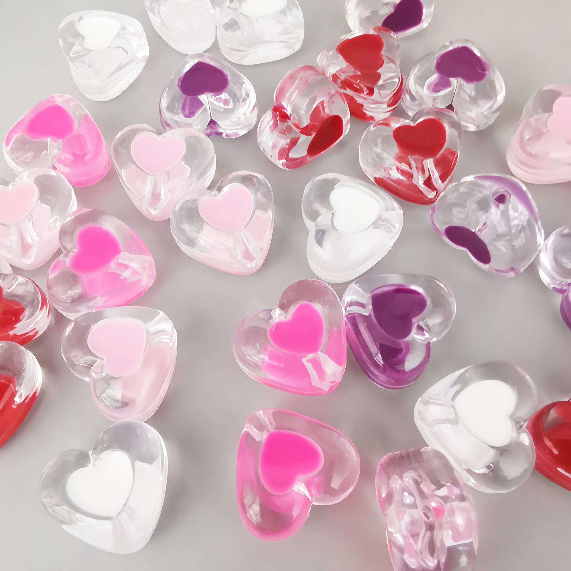 15*17mm双面散珠滴油爱心亚克力珠DIY饰品配件材料手机链心形钻