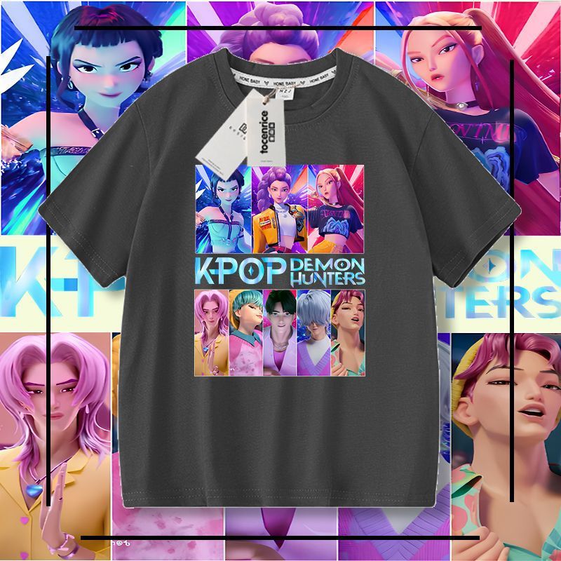 Kpop 猎魔女团儿童网红短袖t恤女童洋气上衣大童宽松小衫女孩夏装|undefined