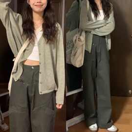 V领针织开衫宽松防晒外套女秋季新款短款长袖空调衫洋气外搭春秋