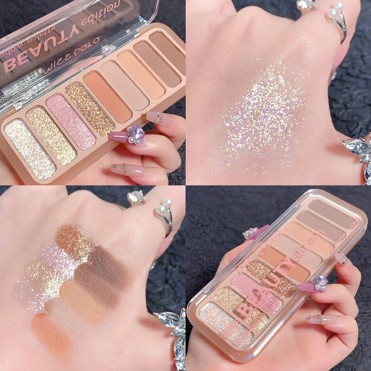 MISS LARA's new nine-color eyeshadow, featuring pearlescent sequins, glitter powder, and matte finishes, is an affordable beginner's Instagram makeup Application Scenario