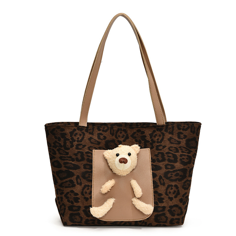 Bolsas de lona de leopardo transfronterizas de gran capacidad para mujeres 2024 nuevo otoño y invierno versátil bolsa de compras de hombro casual bolsa de mano
