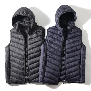 Factory Custom Spot Hair Lightweight Cotton Jacket Vest Men's Outdoor Casual Vest Autumn and Winter Hooded Cotton Waistcoat