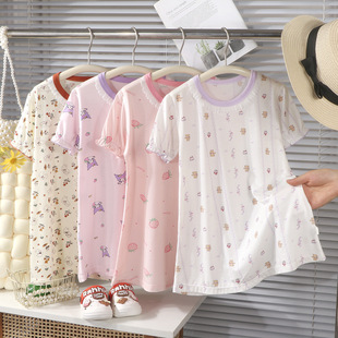 Children's Summer Thin Silk Nightgown for Boys and Girls Korean Style Loose Air-Conditioned Clothes Baby Cool Pajamas