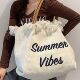 Bag Large Capacity Canvas Bag Embroidered Letters Advanced Tote Handbag Women's Bag Woven Beach Bag Shoulder Bag