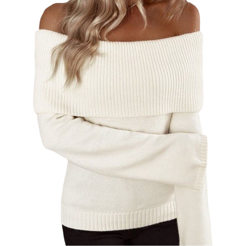 2023 europeo y americano nuevo transfronterizo Amazon off-Cuello SLIM-Fit moda sexy de punto de manga larga suéter de las mujeres