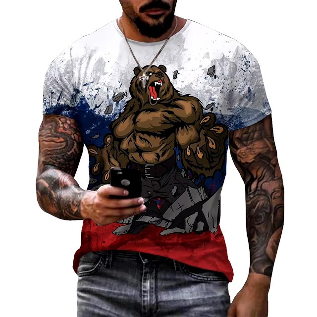 AliExpress europeo y americano venta caliente 3D estampado spot 2024 moda casual suelto cuello redondo manga corta transpirable camiseta para hombre