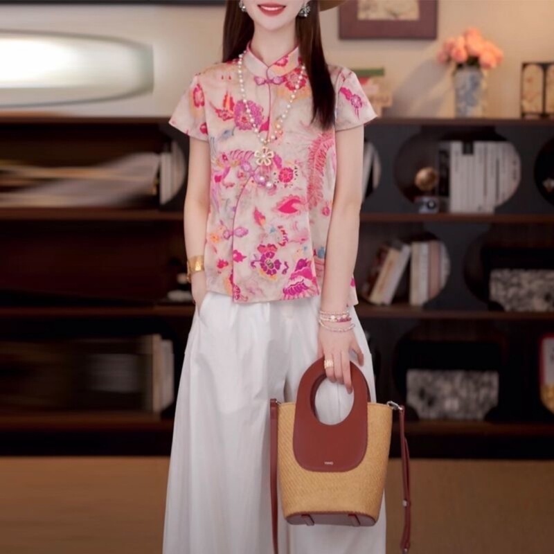 [ピンクフェニックス]新しい中国風の多用途な国民風ショートトップ婦人服2025夏の新しいチャイナドレス|undefined