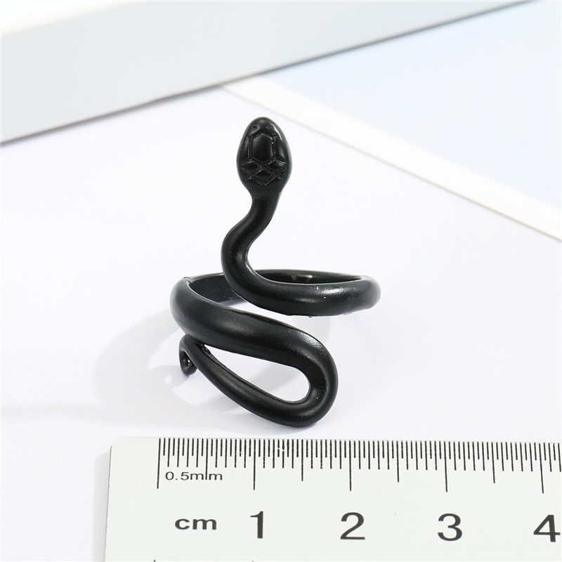 punk personality black frosted snake ring opening adjustable curved snake animal ring cross-border j