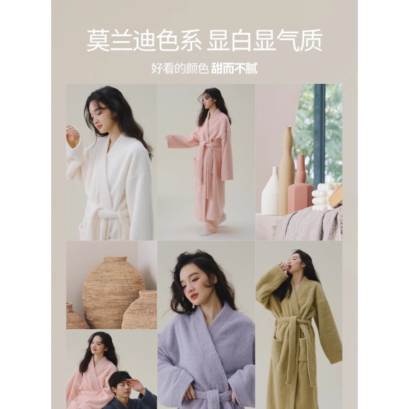 (2개) 목욕 가운 여성 커플 잠옷 두꺼운 긴 목욕 가운 목화 흡수성 잠옷 2024 년 가을과 겨울 남자의 새로운 스타일