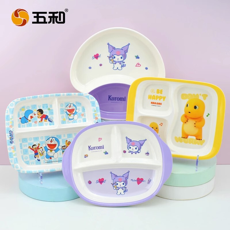 Five and children's tableware baby melamine meal plate high color value grid plate cartoon plate cute plate home modeling plate