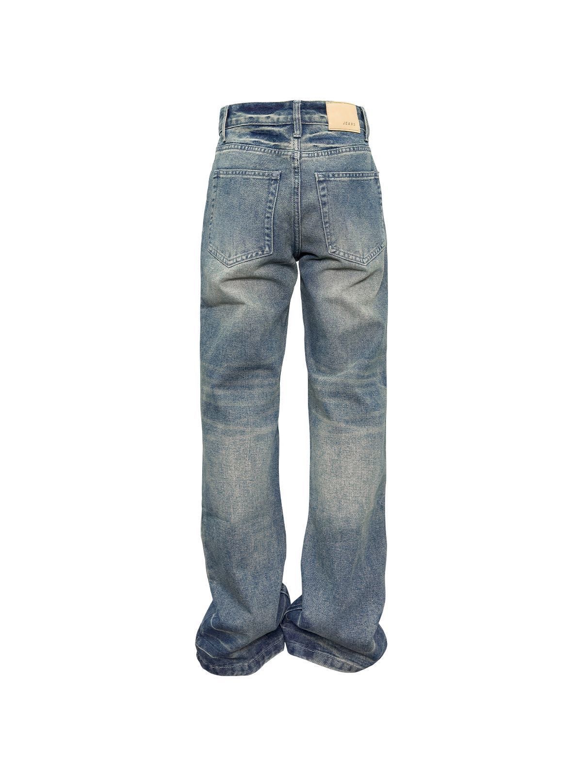 2025 American Retro Washed Blue Flared Jeans Trendy Brand Men's High Street Drape Cleanfit Pants_mkmklike.com