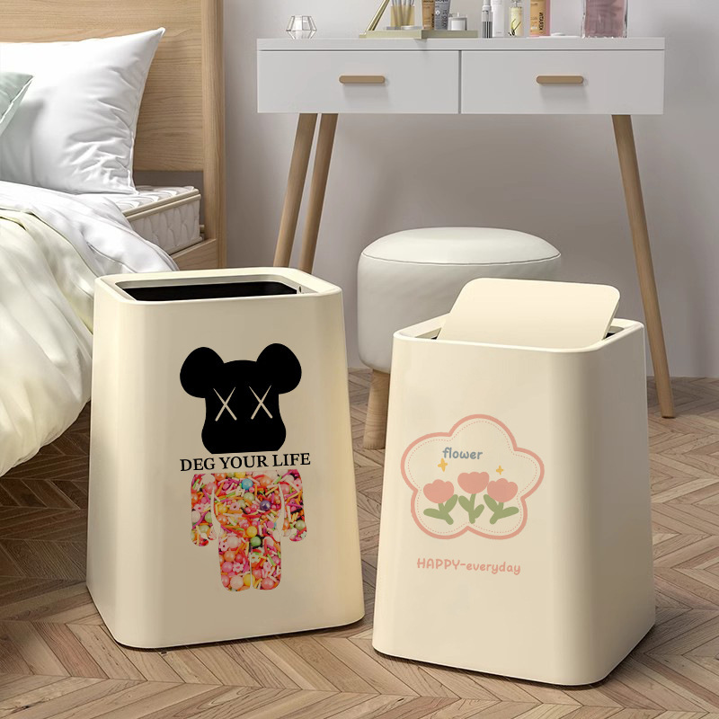 2024 New Internet celebrity high-end quality household paper basket living room bedroom kitchen bathroom creative printing trash can 2024 New Internet celebrity high-end quality household paper basket living room bedroom kitchen bathroom creative printing trash can