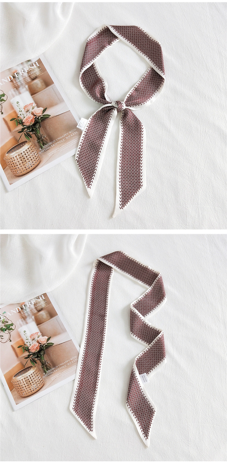 30g Weight Silk Scarf Classification Travel Occasion Unisex Gender Sweet Style Khaki, Grey, White, Purple, Red, Green, Blue, Yellow, Black Color Fashion Narrow Long Small Silk Scarf 7