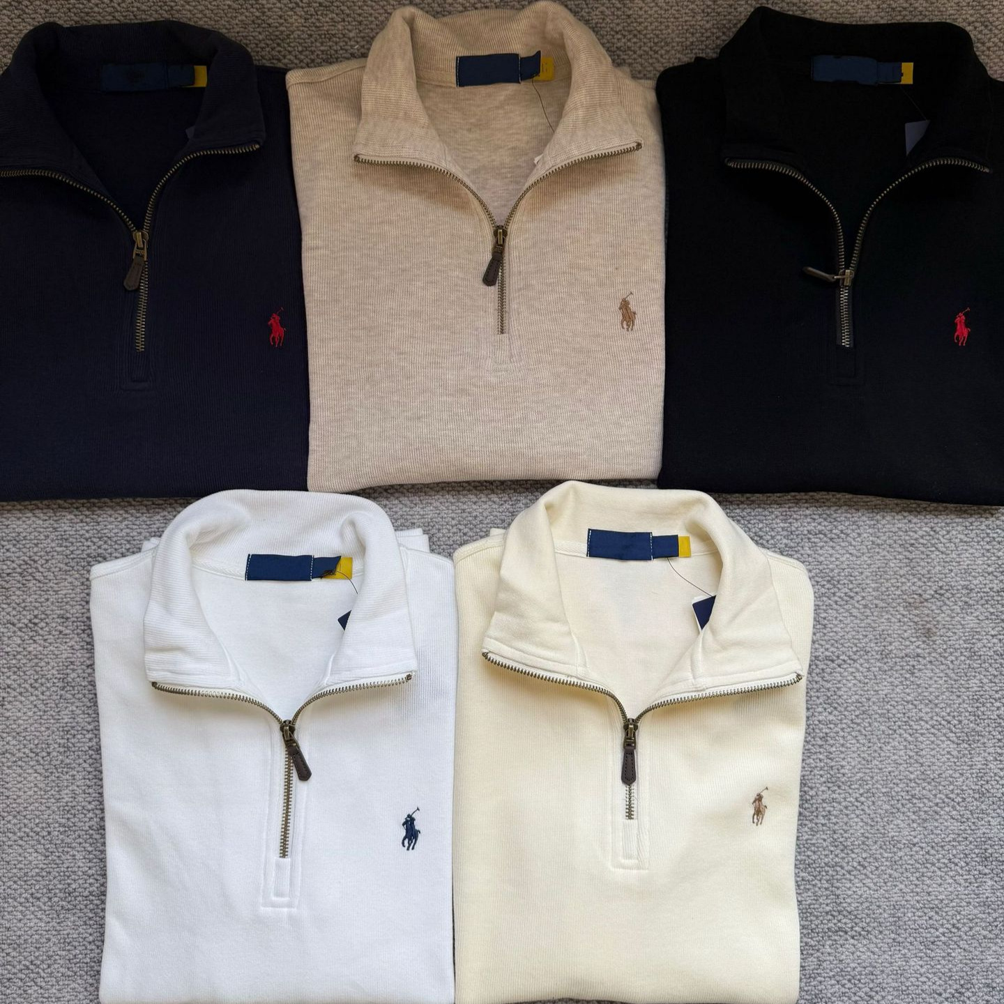 RL Raff Pony Loose American Style Retro Couples Sweat Women's Long Sleeve Sweat Men's Polo Half Zipper Lapel