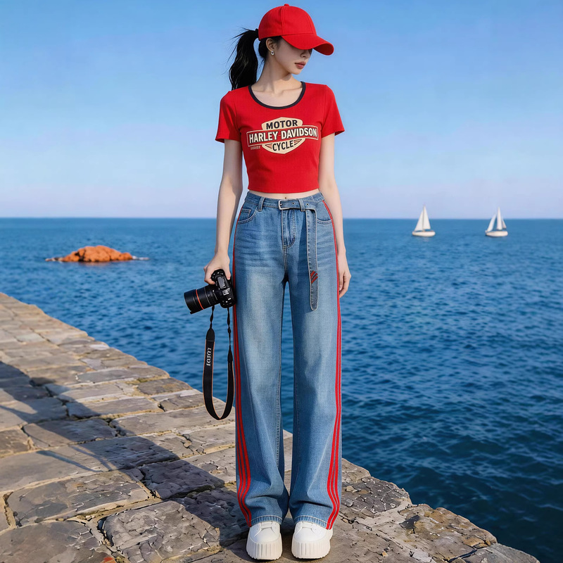 Petite Women's Casual Sports Suit Summer 2026 Super Trendy Slim-Fit Short T-Shirt and Jeans Two-Piece Set Petite Women's Casual Sports Suit Summer 2026 Super Trendy Slim-Fit Short T-Shirt and Jeans Two-Piece Set