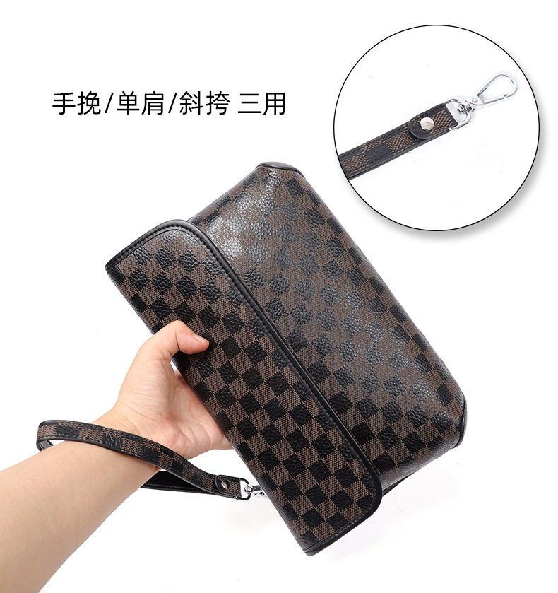 Túi đeo chéo nam da bò họa tiết caro, túi đựng điện thoại một vai — Da bò lớp đầu tiên màu đen, Bàn cờ Laser Da bò lớp đầu tiên màu đen chi tiết 8