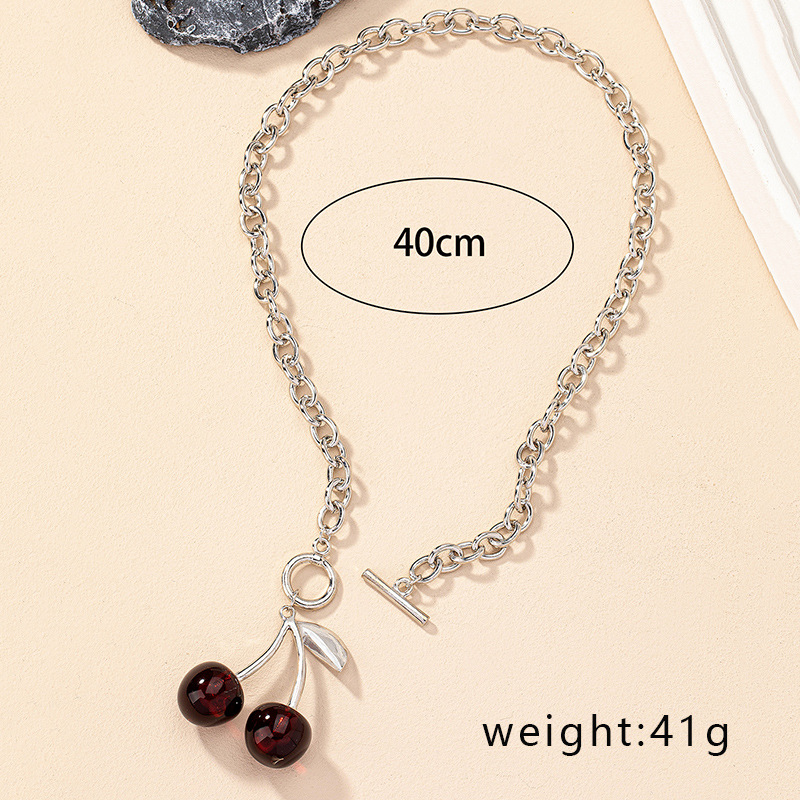 45g Weight Acrylic Pendant Material Pendant Necklace Classification Alloy Chain Material cable chain Chain Type Cute Classic Style Cherry Arylic Alloy Cable Chain Pendant Necklaces Wholesale