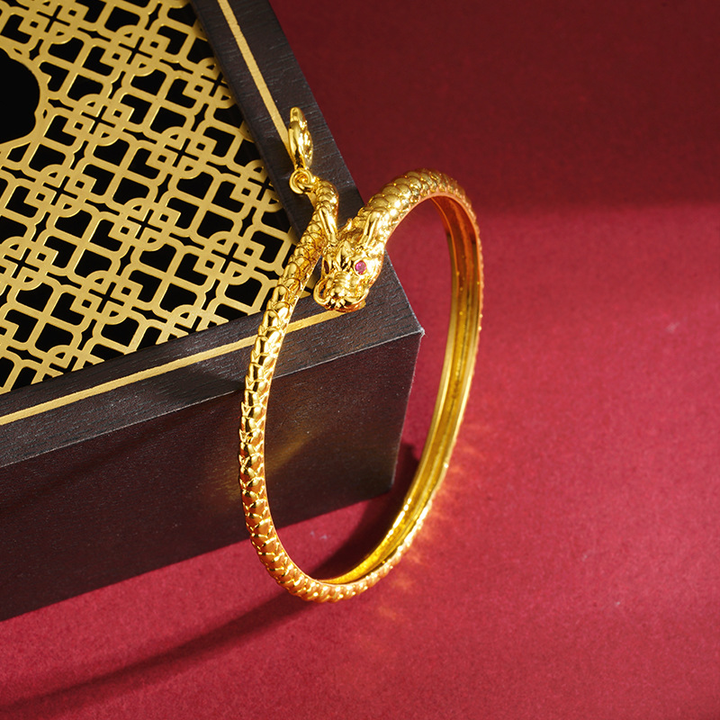 Estilo antiguo oro arena Panlong pulsera abierta tallada Lotus pulsera no se desvanece durante mucho tiempo aleación de cobre nacional moda hombres y mujeres estilo chino