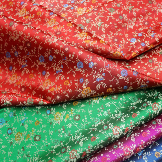 Chinese Style Cheongsam Hanfu Doll Clothes Decorative Spinning Crafts Fabric Jacquard Weaving Brocade Silk Aqua Flower Fabric