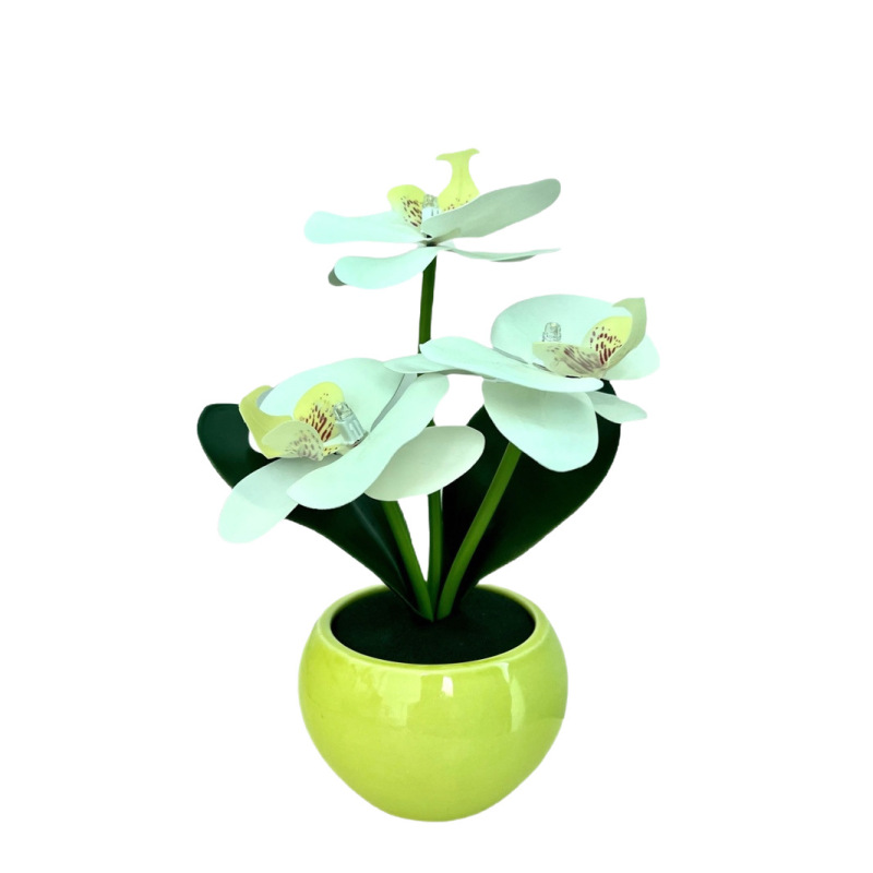新品仿真花小夜灯礼物陶瓷小盆蝴蝶兰仿真植物LED灯花装饰台灯|undefined