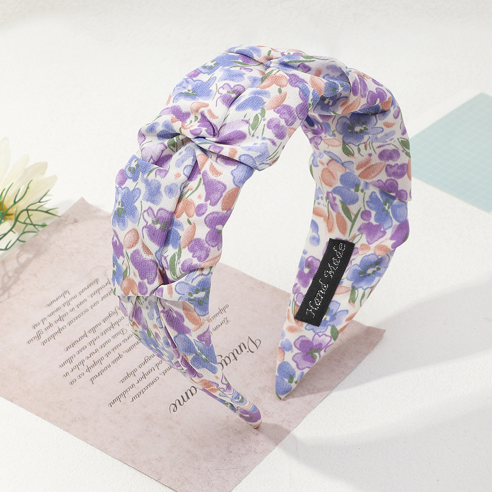 Korean flower printing widebrimmed pleated headband wholesalepicture3