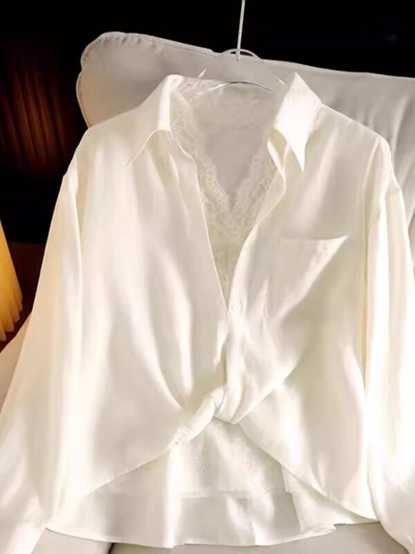 High-End and Stylish White Shirt, New Spring and Autumn Women's Fashion, Unique and Exquisite French-Style Layered Lace Base Set High-End and Stylish White Shirt, New Spring and Autumn Women's Fashion, Unique and Exquisite French-Style Layered Lace Base Set