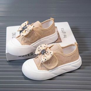 Children's Canvas Shoes Girls' Bow Shoes 2025 Spring New Children's Cloth Shoes Soft Sole Casual Baby Shoes