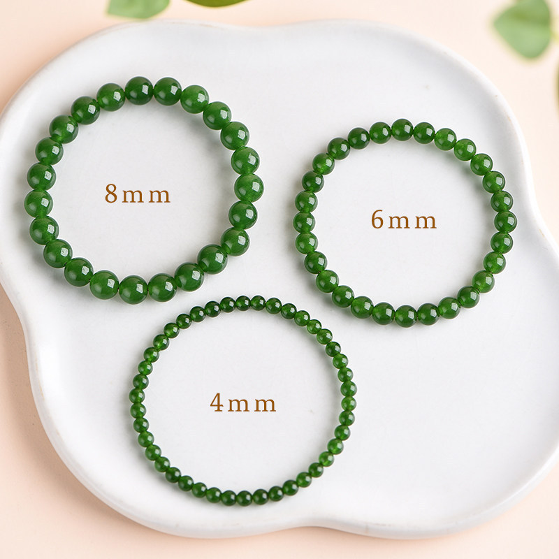 Hetian Jade Bracelet 6mm Women's Green Jade Bead String Loose Beads Single Circle Hetian Jade Bracelet Green Jade
