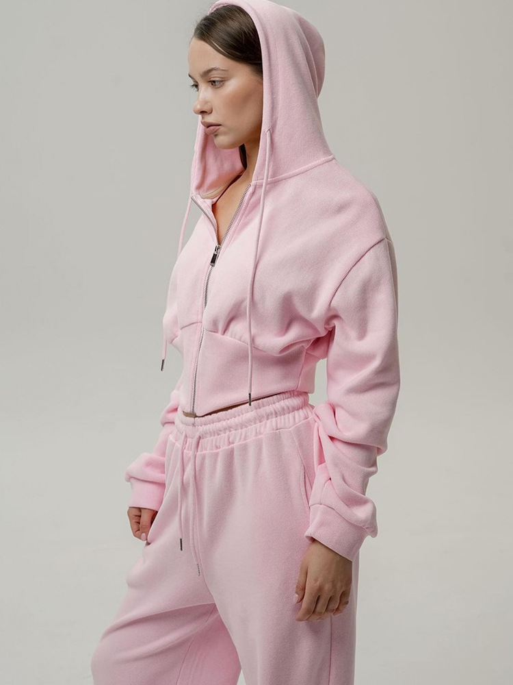 Casual Women's Hooded Sweatshirt With Zipper And Drawstring_voghion.com