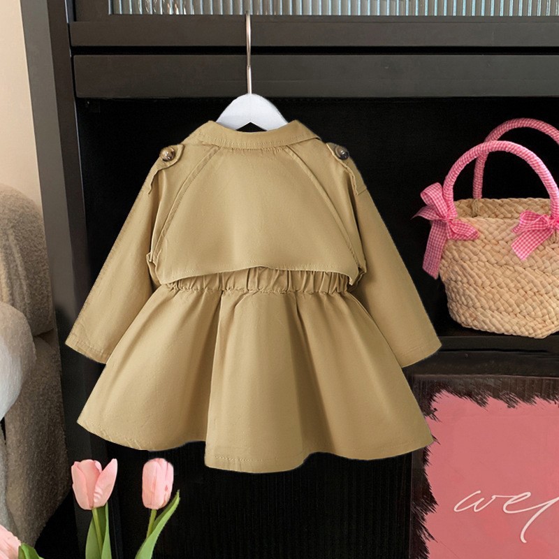 Girls' Windbreaker Coat Spring Autumn 2023 New Korean Version Mid length Small and Medium Children's Baby_voghion.com