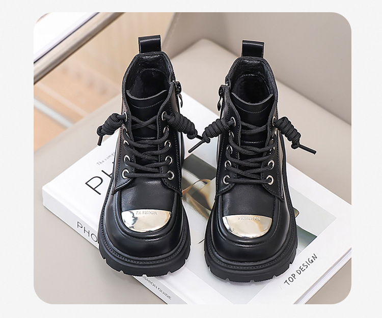 2024 New Korean Fashion Plush Martin Girls' Mid Top Short Boots, Flat Bottom Medium Size Children's Casual Cotton Boots_voghion.com