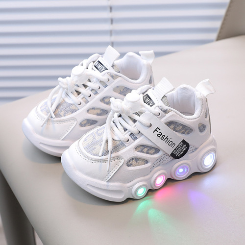 Spring and Autumn New LED Light Shoes Children's Shoes Webbed Fabric Breathable Children 1-6 Years Old Luminous Shoes Casual Sports Shoes Trendy
