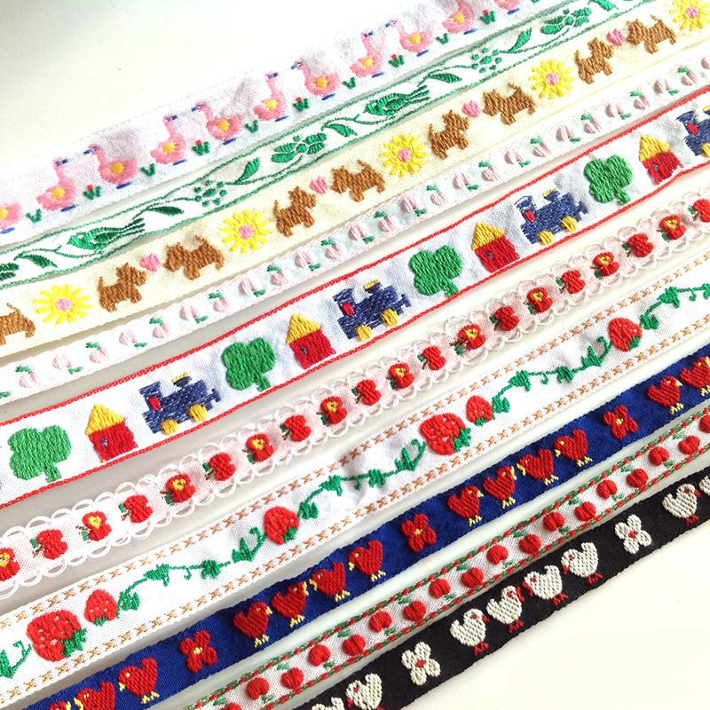 Accesorios hechos a mano cinta zakka algodón lindo dibujos animados bordado de frutas encaje tela tela tocado ropa de bebé