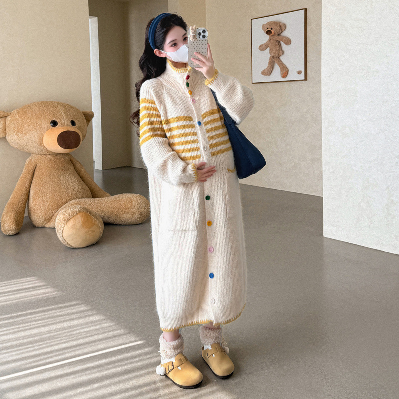 现货2025秋冬孕妇裙彩色扣子孕妈宽松针织长款孕妇连衣裙|undefined
