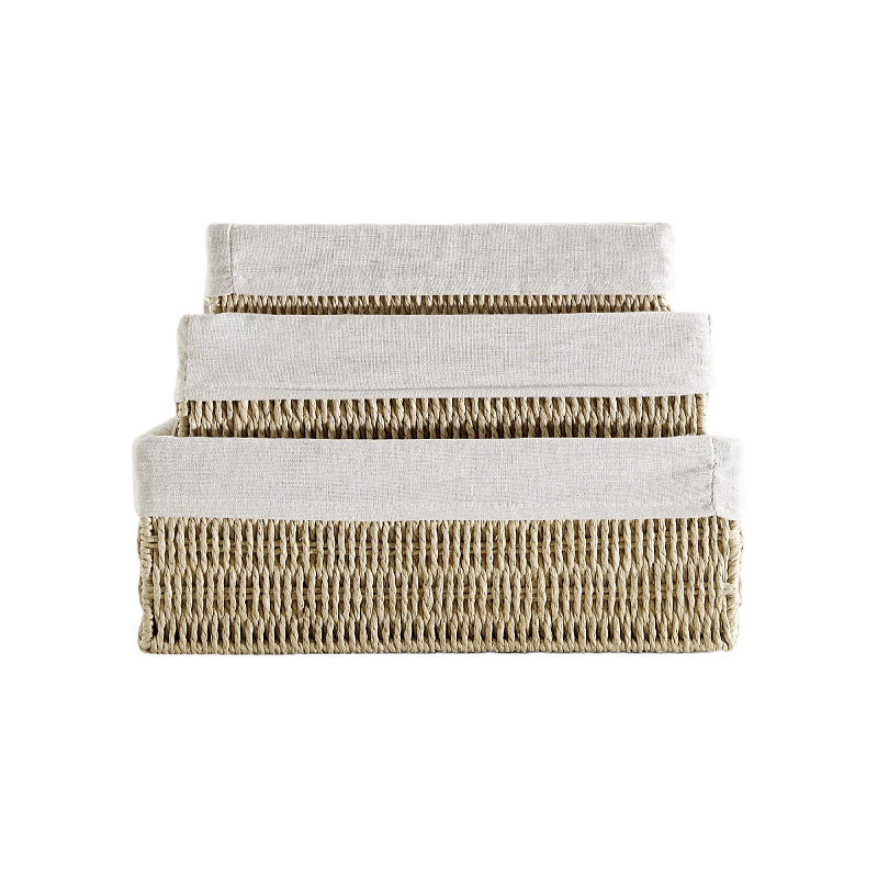 Caja de almacenamiento de cosméticos de escritorio cesta de tejido mesa de té cesta de aperitivos con cubierta caja de almacenamiento de ropa interior